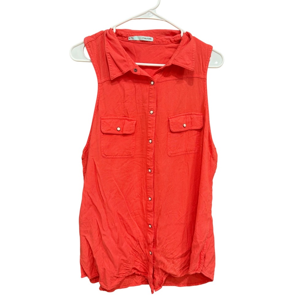 Maurices Coral Tank Top Sleeveless Button Down Casual Shirt XL‎